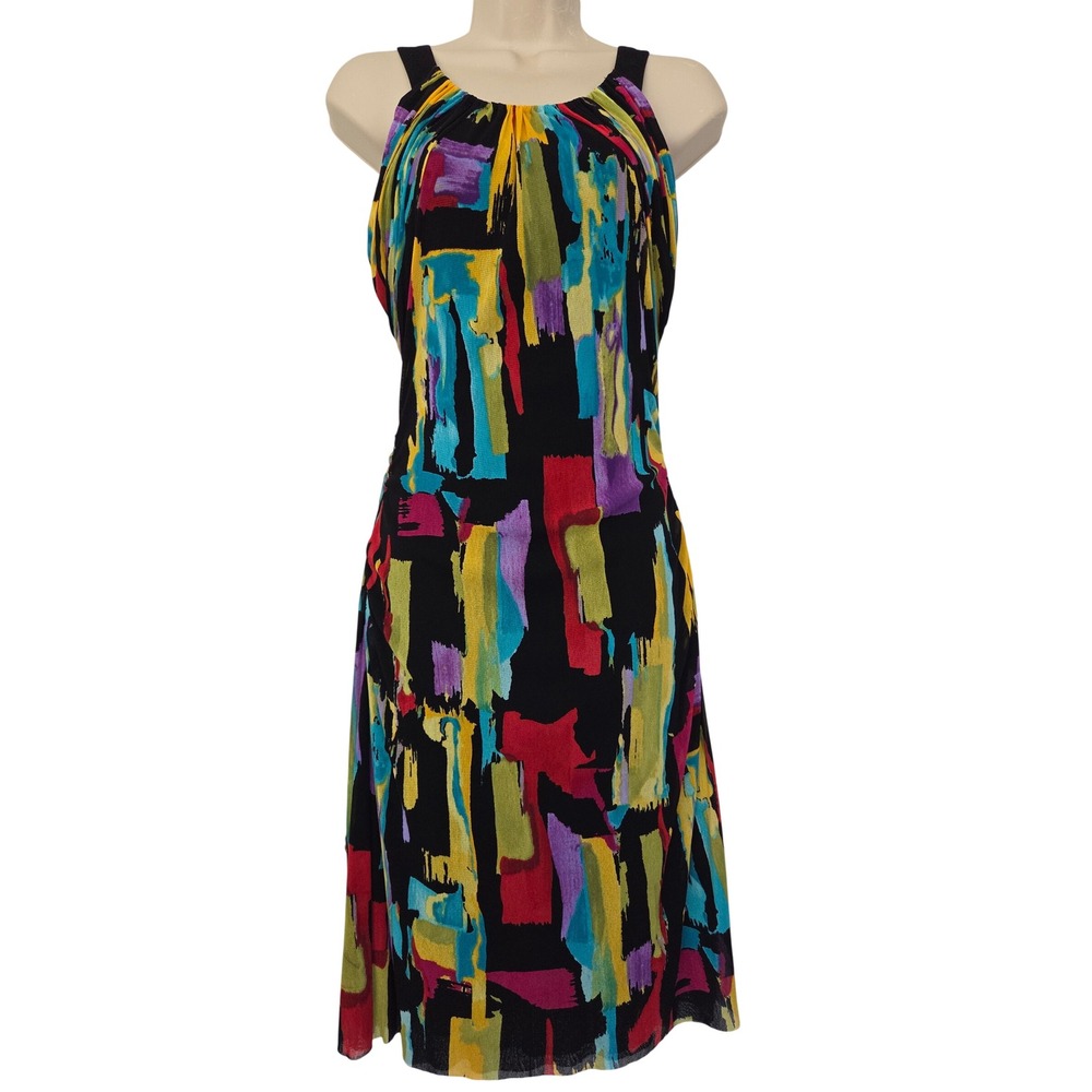 Vintage Kay Unger Painterly Abstract Dress Mesh Women Large Multicolor 10D4796